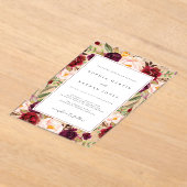 バーガンディ緑のフローラモダンリーフ澄ん結婚ズ アクリル招待状 (レイダウン)