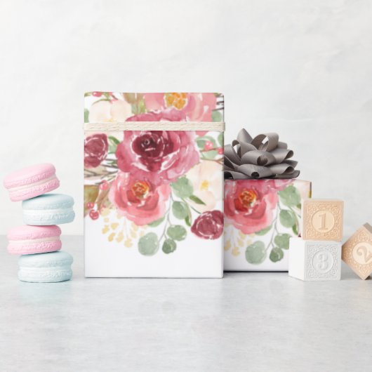 バーガンディ花ギフトラップ、誕生日ギフトラップ ラッピングペーパー (ベビーシャワー)