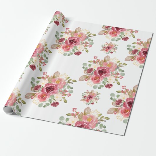 バーガンディ花ギフトラップ、誕生日ギフトラップ ラッピングペーパー (アンロールド)