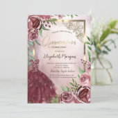 バーガンディ花ドレス金ゴールドフレームキンセアニェラ 招待状 (スタンド正面)