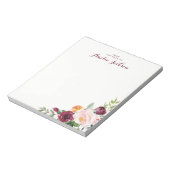 バーガンディ花パーソナライズされたメモ帳 ノートパッド (回転)