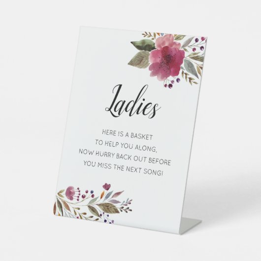 バーガンディ花レディースバスルーム結婚バスケット 台座サイン (正面)