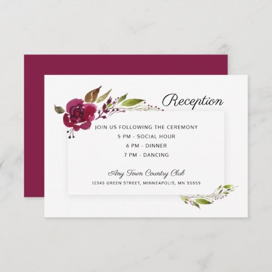 バーガンディ花婚式レセプション 招待状 (正面/裏面)