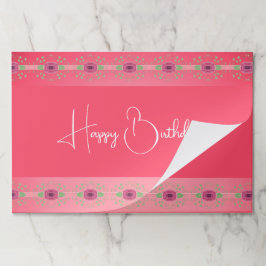 バーガンディ花柄のピンク ペーパーパッド