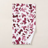 バーガンディ花柄の水彩浴用タオル バスタオルセット (ハンドタオル)