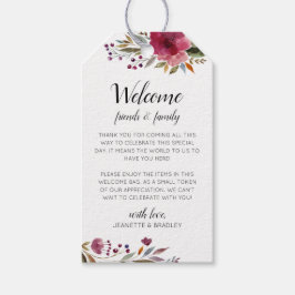 バーガンディ花秋の結婚式ウェルカムギフトバスケット ギフトタグ