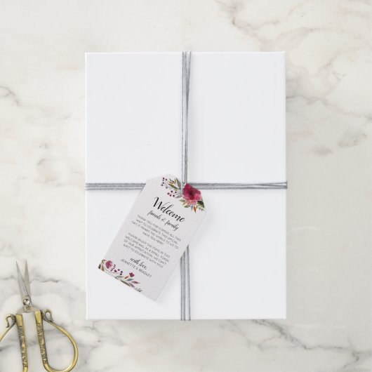 バーガンディ花秋の結婚式ウェルカムギフトバスケット ギフトタグ (より糸付き)