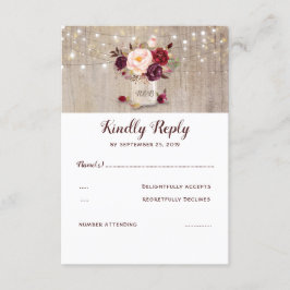 バーガンディ花素朴RSVP 出欠カード