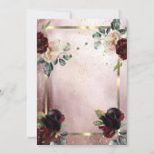 バーガンディ花金ゴールドフレームバラ金ゴールド退職 招待状 (裏面)