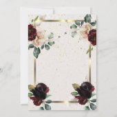 バーガンディ花金ゴールドフレーム、紙吹雪退職 招待状 (裏面)