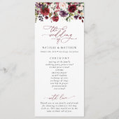 バーガンディ花、ピンクの花、結婚式 プログラム (正面)