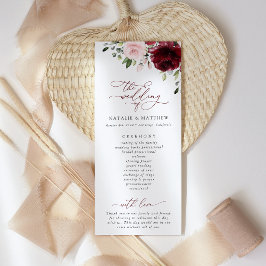 バーガンディ花、ピンクの花、結婚式 プログラム