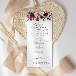 バーガンディ花、ピンクの花、結婚式 プログラム