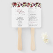 バーガンディ花、ピンクの花、結婚式 プログラム ハンドファン (正面&裏面)