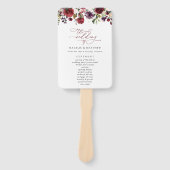 バーガンディ花、ピンクの花、結婚式 プログラム ハンドファン (正面)