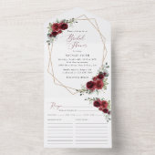 バーガンディ花、赤い花、ブライダルシャワー オールインワン招待状 (内側)
