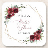 バーガンディ花、赤い花、ブライダルシャワー コースター (正面)