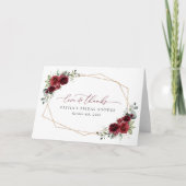 バーガンディ花、赤い花、ブライダルシャワー サンキューカード (正面)