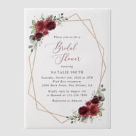 バーガンディ花、赤い花、ブライダルシャワー ベラム紙招待状