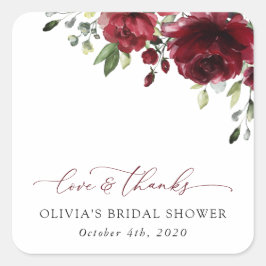 バーガンディ花，赤い花，ボホ，ブライダルシャワー スクエアシール