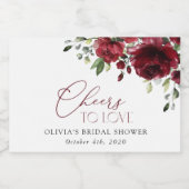 バーガンディ花,赤い花,ボホ,ブライダルシャワー スパークリングワインラベル (シングルラベル)