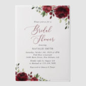 バーガンディ花，赤い花，ボホ，ブライダルシャワー ベラム紙招待状 (正面)