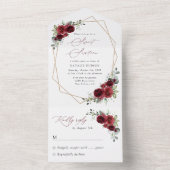 バーガンディ花、赤い花、ボホ、甘い16 オールインワン招待状 (内側)