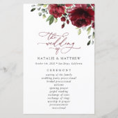 バーガンディ花、赤い花、結婚式 プログラム (正面)