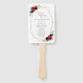 バーガンディ花、赤い花、結婚式 プログラム ハンドファン (正面)