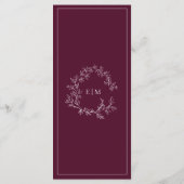 バーガンディ葉樹冠モノグラム結婚のメニュー メニュー (裏面)