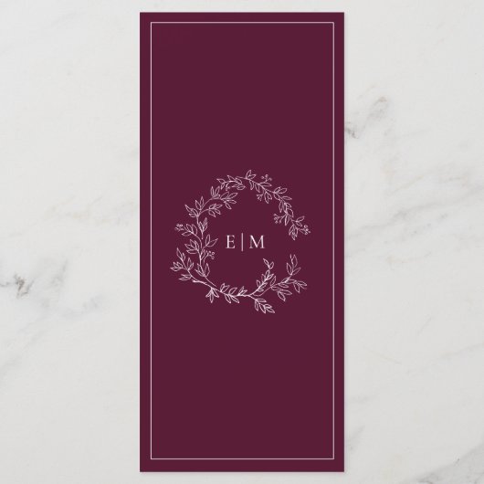 バーガンディ葉樹冠モノグラム結婚のメニュー メニュー (裏面)