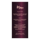 バーガンディ誕生日プログラムディナーメニューカード ラックカード (裏面)