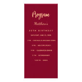 バーガンディ誕生日プログラムディナーメニューカード ラックカード (正面)