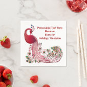 バーガンディ赤い孔雀がパーソナライズまたはカスタマイズパーソナライズ スタンダードカクテルナプキン (インサイチュ)