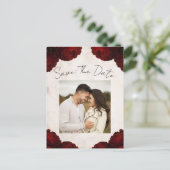 バーガンディ赤い牡丹の花ヴィンテージ日付を保存 案内ポストカード (スタンド正面)