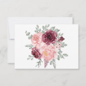 バーガンディ赤い緑のフローラの水の色結婚の 出欠カード (裏面)