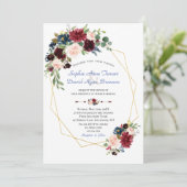 バーガンディ赤い花の金ゴールド結婚フレーム 招待状 (スタンド正面)