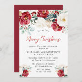 バーガンディ赤い花メリークリスマスパーティー 招待状 (正面/裏面)