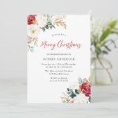 バーガンディ赤い花メリークリスマスパーティー 招待状 (スタンド正面)