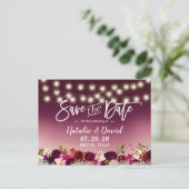 バーガンディ赤い花秋の結婚式日付を保存 案内ポストカード (スタンド正面)