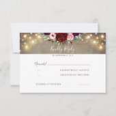 バーガンディ赤い花素朴の結婚式RSVP 出欠カード (正面)