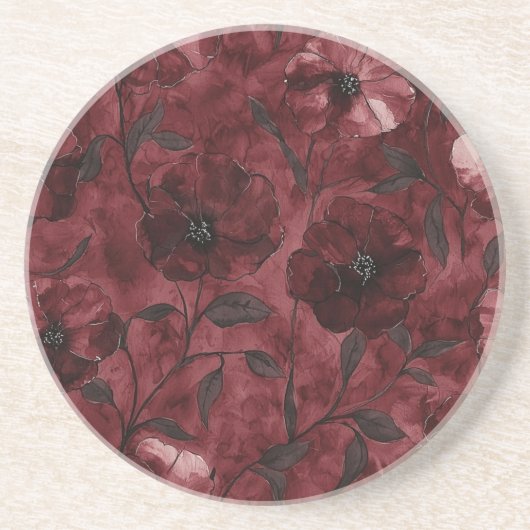 バーガンディ赤い花 コースター (正面)