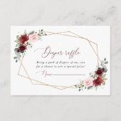 バーガンディ赤い花、ピンクの花、おむつラッフル エンクロージャーカード (正面)