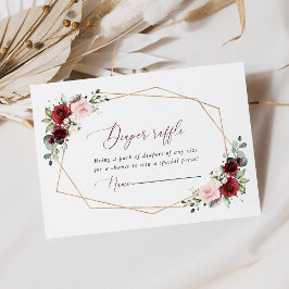 バーガンディ赤い花、ピンクの花、おむつラッフル エンクロージャーカード