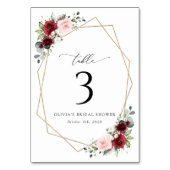 バーガンディ赤い花、ピンクの花、テーブル番号 テーブルナンバー (正面)