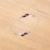 バーガンディ赤い花、ピンクの花、ブライダルシャワー アクリル招待状 (レイダウン)