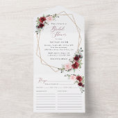 バーガンディ赤い花、ピンクの花、ブライダルシャワー オールインワン招待状 (内側)