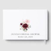 バーガンディ赤い花、ピンクの花、ブライダルシャワー ゲストブック (裏面)