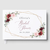 バーガンディ赤い花、ピンクの花、ブライダルシャワー ゲストブック (正面)