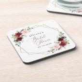 バーガンディ赤い花、ピンクの花、ブライダルシャワー コースター (左側)